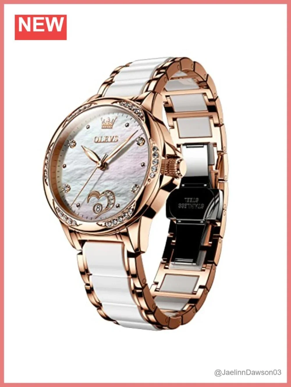 Women's Automatic Watch - Self Winding Diamond Accent Ceramic Bracelet Watch